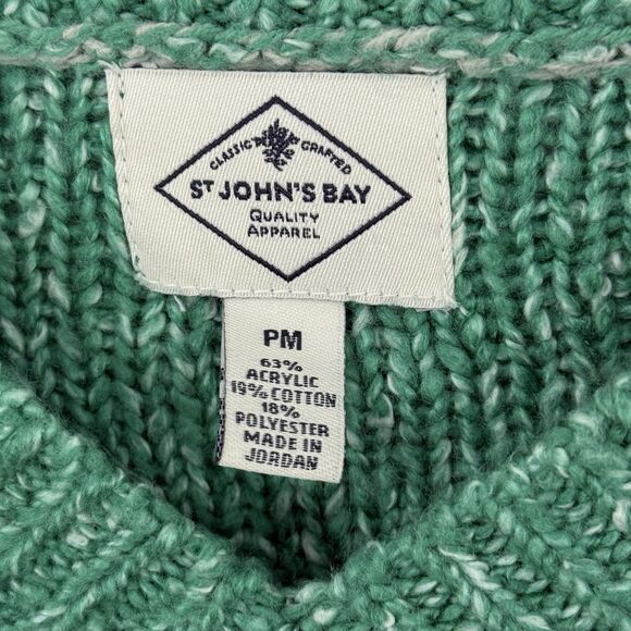 St Johns Bay Womens Green V Neck Long Sleeves Pullover Knit Sweater Size PM - Picture 7 of 16